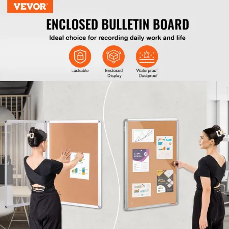 36 "X24" Lukket Cork Board med aluminiumsramme Låsbar