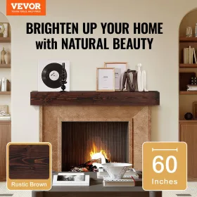 Pejs mantel træ hylde flydende rustik pejs mantel 60 "brun