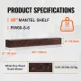 Fireplace Mantel, 60" x 8" x 6", 50 lbs Weight Capacity, Natural Wood Mantel for Over Fireplace, Wall Mounted Floating Farmhouse