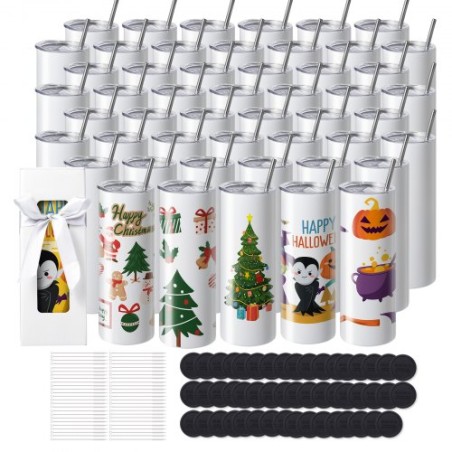 50 Pack Straight Sublimation Tumblers, 20 oz Blank Tumbler Bulk, Stainless Steel Double Wall Tumbler Cups with Straw, Lid,