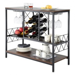 40 Inch Industrial Bar Cabinet, Wine Table for Liquor and Glasses, Sideboard Buffet Cabinet with Glass Holder & Wine Rack,