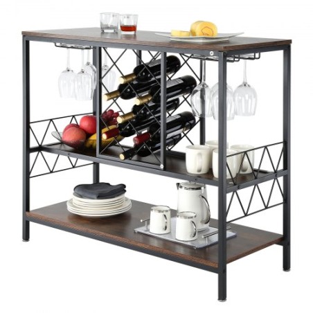 40 Inch Industrial Bar Cabinet, Wine Table for Liquor and Glasses, Sideboard Buffet Cabinet with Glass Holder & Wine Rack,