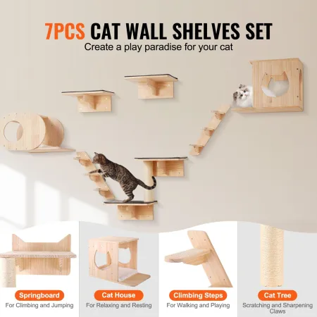Wall Mounted Cat Shelves, Cat Wall Shelves and Perches with Jumping Boards, Cat Beds, Hammocks & Cat Tree, Cat Furniture and She