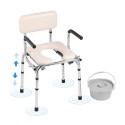 Commode Chair, Bedside Commode with Padded Seat, Drop-Down Arms, 7-Level Adjustable Height, 5.8L Removable Bucket, Easy to