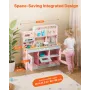 Play Kitchen for Kids, Wooden Toy Kitchen Set with Lights and Sounds, Toddler Kitchen with Ice Maker, Oven, Sink, Microwaves, Fr