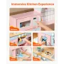 Play Kitchen for Kids, Wooden Toy Kitchen Set with Lights and Sounds, Toddler Kitchen with Ice Maker, Oven, Sink, Microwaves, Fr