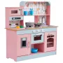 Play Kitchen for Kids, Wooden Toy Kitchen Set with Lights and Sounds, Toddler Kitchen with Ice Maker, Oven, Sink, Microwaves, Fr