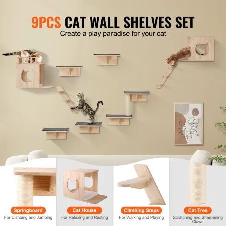 Wall Mounted Cat Shelves, Cat Wall Shelves and Perches with Jumping Boards, Cat Beds, Hammocks & Cat Tree, Cat Furniture and She