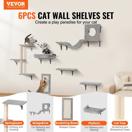 Wall Mounted Cat Shelves, Cat Wall Shelves and Perches with Jumping Boards, Hammock, Sofa, Cat Tree & Cat Grip, Cat Furniture an