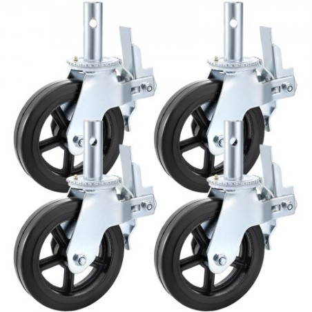 8" x 2" Heavy Duty Scaffolding Rubber Swivel Caster With Dual Locking 1100LBS Capacity Per Wheel