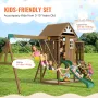 Wooden Swing Set, 9 IN 1 Outdoor Playground Sets for Backyards, 2 Swings, Trapeze Bar, 6 FT Slide, Large Upper Fort with Kitchen
