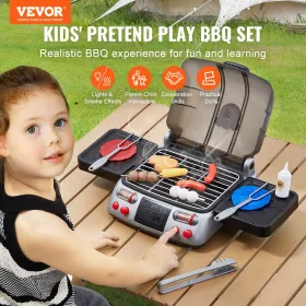 19 PCS Kids BBQ Grill Playset Cooking Grill Toy Set with Smoke Sound Light