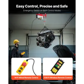 Electric Hoist Crane Winch 2200 lbs 328 ft Wireless & 14 ft Wired Remote