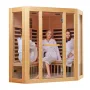 Far Infrared Wooden Sauna, Room Home Sauna Spa for 3 to 4 Person, Low EMF Far Infrared Hemlock Wood Sauna with Tempered Glass Do