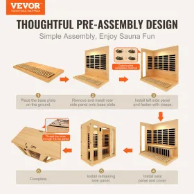 Far Infrared Wooden Sauna Room Home Sauna Spa for 3 to 4 Person 2580W