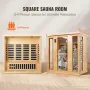 Far Infrared Wooden Sauna, Room Home Sauna Spa for 3 to 4 Person, Low EMF Far Infrared Hemlock Wood Sauna with Tempered Glass Do