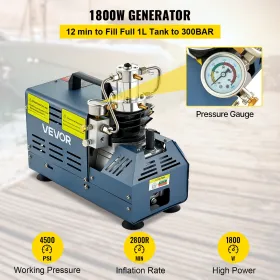 High Pressure Compressor, 4500PSI/30MPA/300BAR High Pressure Air Compressor, 1800W 220V Manual Stop Air Rifle Compressor