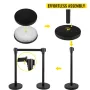 Crowd Control Stanchion, Set of 8 Pieces Stanchion Set, Stanchion Set with 6.6 ft/2 m Black Retractable Belt, Black Crowd Contro