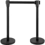 Crowd Control Stanchion, Set of 8 Pieces Stanchion Set, Stanchion Set with 6.6 ft/2 m Black Retractable Belt, Black Crowd Contro