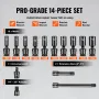360 Degree Swivel Impact Socket Set, 3/8" Socket Set 14PCS Deep Universal Metric 10-19mm, 6 Point Cr-Mo Alloy Steel for Auto Rep