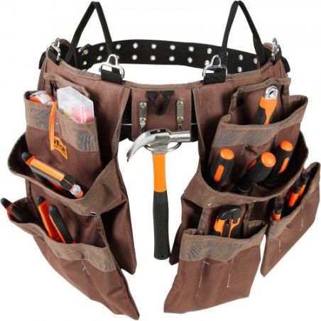 Tool Belt, 19 Pockets, Adjusts from 32 Inches to 54 Inches, Polyester Heavy Duty Tool Pouch Bag, Detachable Tool Bag for