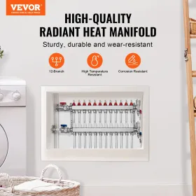 12-Branch Radiant Heat Manifold 1/2 "PEX-rørgulvopvarmningsmanifoldsæt