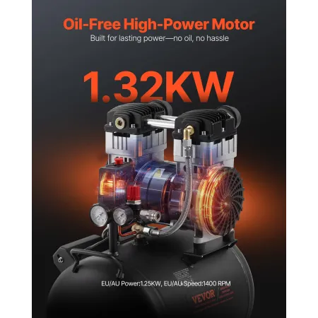 Luftkompressor Kompakt Bærbar Oliefri Kompressor 10 Gallon 90