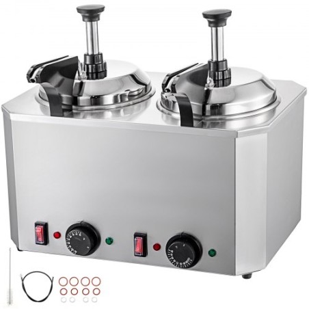 Hot Cheese Pump Fudge Warmer 2 Pumps Stainless Steel Cheese Pump 30-110â„ƒ Nacho Cheese Warmer with Heating Blocks Nacho Cheese
