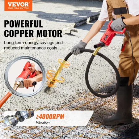 Handheld Concrete Vibrator, 960W Electric Vibrator 4000 RPM, Electric Concrete Vibrating Tool With 6.6ft / 2m Shaft Rod, Portabl