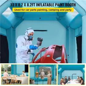 Portable Inflatable Paint Booth, 13 x 8 x 8ft Inflatable Spray Booth, Car Paint Tent w/ Air Filter System & 2 Blowers, Upgraded