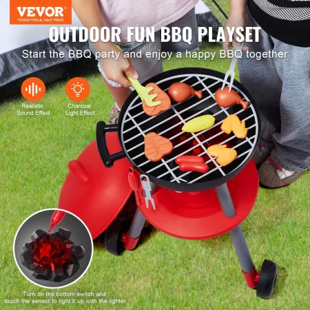28 PCS Kids BBQ Grill Playset Cooking Grill Toy Set Pretend Sound Light