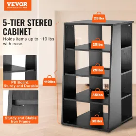 5 Tiers AV Media Stand Højde-justerbar træ Audio-Video Media