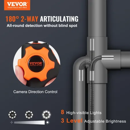 Borescope endoskop to-vejs 180 ° artikulerende 5 "IPS 8X zoom
