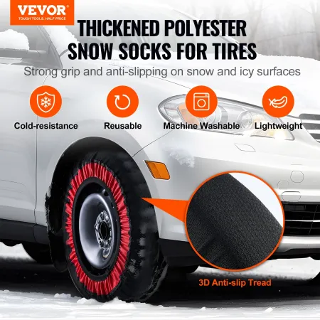 Thickened Snow Socks for Tires, Polyester Fiber Tire Socks with Elastic Straps, Snow Traction Tire Cover for Car, SUV, Pickup an