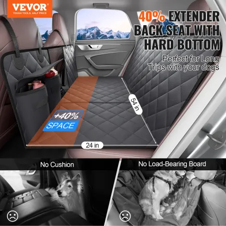 Back Seat Extender for Dogs,Dog Hammock for Car Back seat,Waterproof Hard Bottom Dog Car Seat Cover for Back Seat 54"x24",Suppor