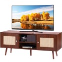 Rattan TV Stand, Boho TV -kabinet til 55 tommer TV, Mid Century Modern TV Stand, Rattan TV -konsol med justerbare hylder til