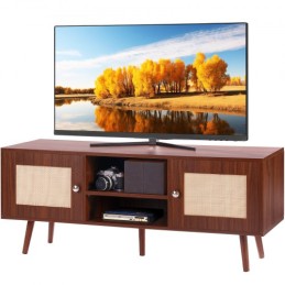 Rattan TV Stand, Boho TV -kabinet til 55 tommer TV, Mid Century Modern TV Stand, Rattan TV -konsol med justerbare hylder til