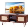 Rattan TV Stand, Boho TV Cabinet for 55 inch TV, Mid Century Modern TV Stand, Rattan TV Console with Adjustable Shelfs for