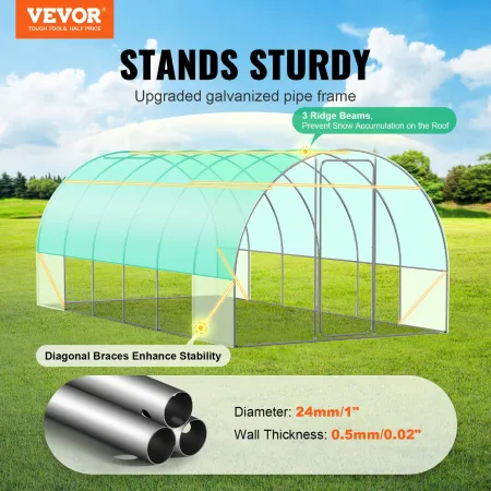 Walk-in Tunnel Greenhouse, 19.4x9.7x7.4 ft Hoop House Greenhouse Tunnel, Plant Hot House with Galvanized Steel Frame, Green PE C