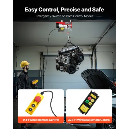 Electric Hoist Crane Winch 199.6 kg 9997.4cm Wireless & 426.7 cm Wired Remote