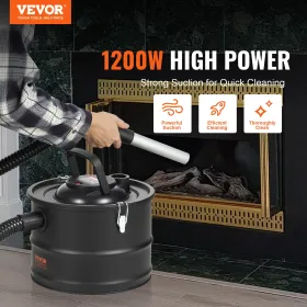 Ash Vacuum Cleaner, 15L with 1200W Powerful Suction, Fireplace Vacuum with Reverse Suction, 3M Power Cable, 16 Kpa Max. Vacuum, 