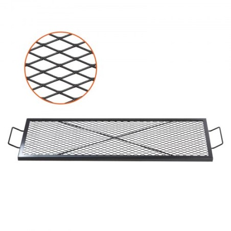 X-Marks Fire Pit Grill Grate, Rectangle Cooking Grate, Heavy Duty Steel Campfire BBQ Grill Grid with Handle & Support X Wire,