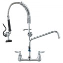 Commercial Faucet with Pre-Rinse Sprayer, 25" Height, 8" Center, 12" Swing Spout, Wall Mount Kitchen Sink Faucet, Brass