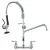 Commercial Faucet with Pre-Rinse Sprayer, 25" Height, 8" Center, 12" Swing Spout, Wall Mount Kitchen Sink Faucet, Brass