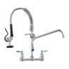 Commercial Faucet with Pre-Rinse Sprayer, 21" Height, 8" Center, 12" Swing Spout, Wall Mount Kitchen Sink Faucet, Brass