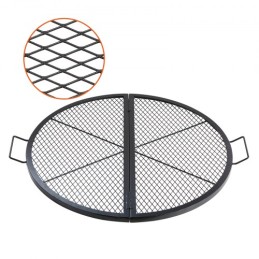 X-Marks Fire Pit Grill Grate, Foldable Round Cooking Grate, Heavy Duty Steel Campfire BBQ Grill Grid with Handle and Support X