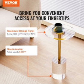 Clear Acrylic End Table, Acrylic Side Table with a Solid Base, 11.9 x 11.9 inch Round Tabletop, 21.4 inch High, for Coffee,