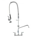 Commercial Faucet with Pre-Rinse Sprayer, 36" Height, 8" Center, 12" Swing Spout, Wall Mount Kitchen Sink Faucet, Brass
