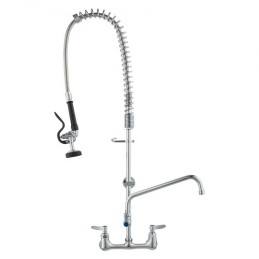 Commercial Faucet with Pre-Rinse Sprayer, 36" Height, 8" Center, 12" Swing Spout, Wall Mount Kitchen Sink Faucet, Brass