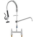 Commercial Faucet with Pre-Rinse Sprayer, 26" Height, 8" Center, 12" Swing Spout, Deck Mount Kitchen Sink Faucet, Brass
